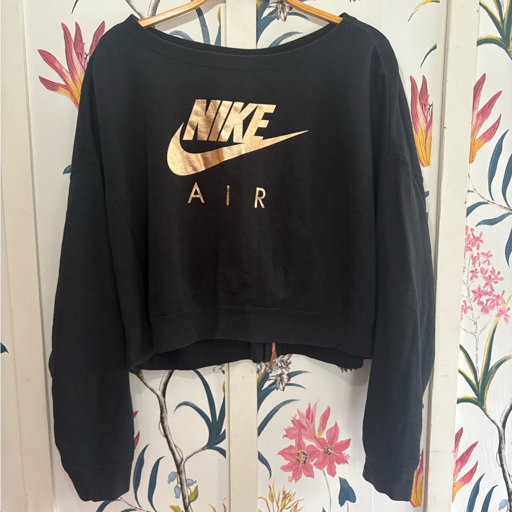 Nike Black and Gold Air Crop Zip Back Sweater.